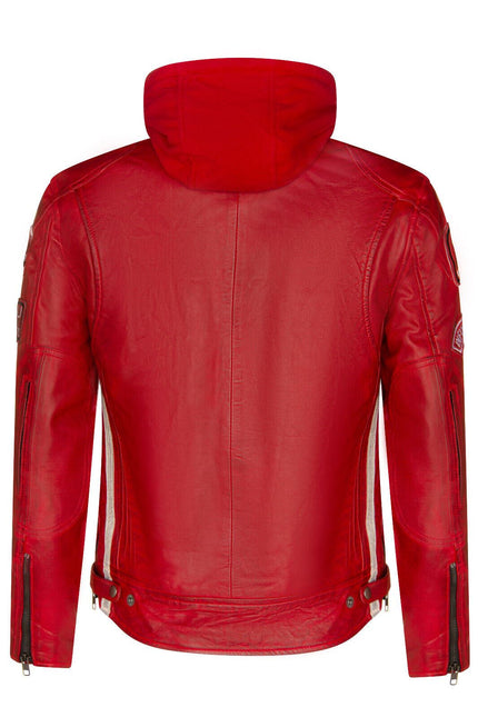 Mens Racing Hooded Leather Biker Jacket-Detroit