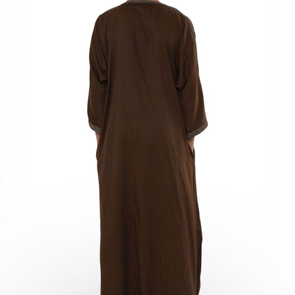 Kids Boys Ramadan Dark Brown Moroccan Thobe Robe Djellaba Gandoura Eid Jubba- K-HM67
