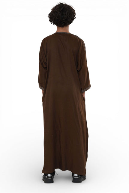 Kids Boys Ramadan Dark Brown Moroccan Thobe Robe Djellaba Gandoura Eid Jubba- K-HM67
