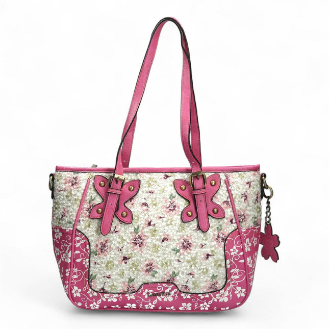 Laura Vita Aloe-02 Womens Rose Pink Floral Print Adjustable Straps Shoulder Tote Bag