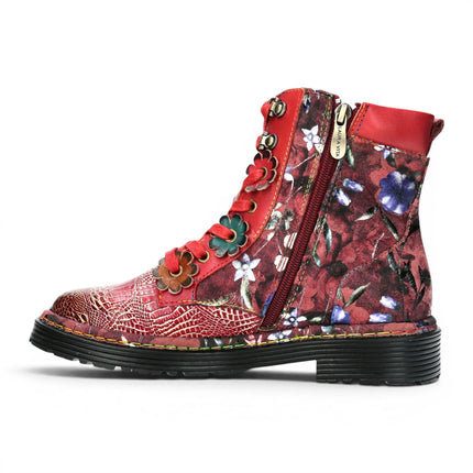 Laura Vita Women's Gothic Victorian Floral Red Leather Lace-Up Boots - Incaso-39