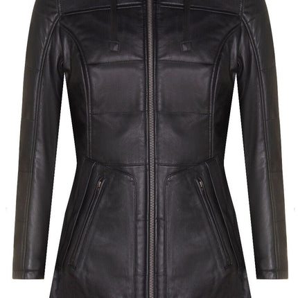 Women's Leather Quilted Parka Coat-Allentown