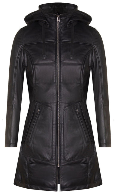 Women's Leather Quilted Parka Coat-Allentown