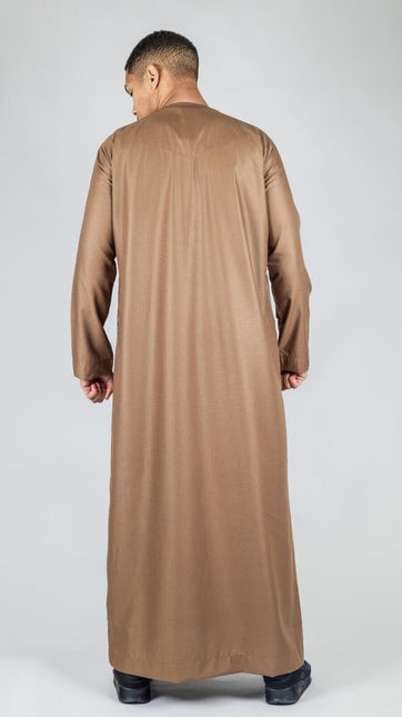 Men's Brown Thobe Emirati Islamic Jubba Robe Eid Tassel Regular Fit