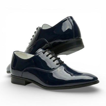 Men's Formal Navy Blue Patent PU Leather Oxford Dress Brogue Shoes