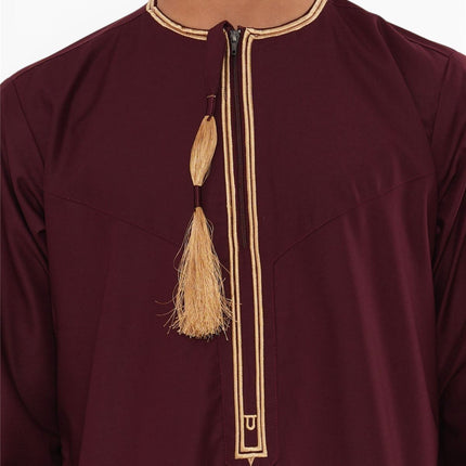 Kids Boys Ramadan Burgundy Red Moroccan Thobe Robe Emirati Eid Jubba- TT-003