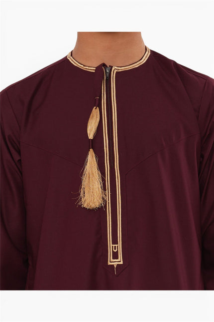 Kids Boys Ramadan Burgundy Red Moroccan Thobe Robe Emirati Eid Jubba- TT-003