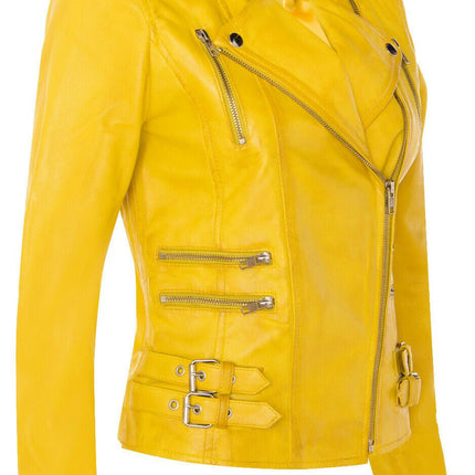 Womens Leather Brando Biker Jacket-Orlando