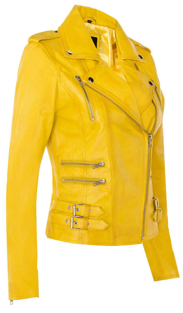 Womens Leather Brando Biker Jacket-Orlando