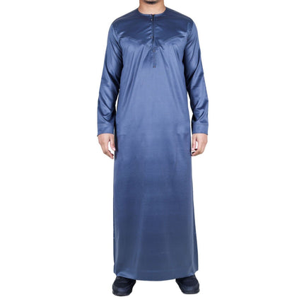 Men's Charcoal Thobe Robe Satin Emirati Islamic Jubba Eid Regular Fit