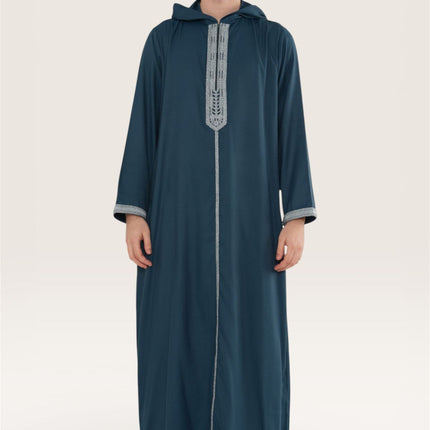 Men's Eid Aqua Green Hooded Moroccan Thobe Robe Djellaba Ramadan Jubba- HM3