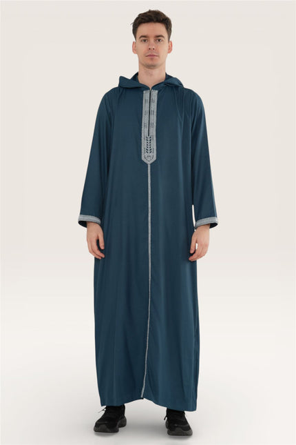 Men's Eid Aqua Green Hooded Moroccan Thobe Robe Djellaba Ramadan Jubba- HM3