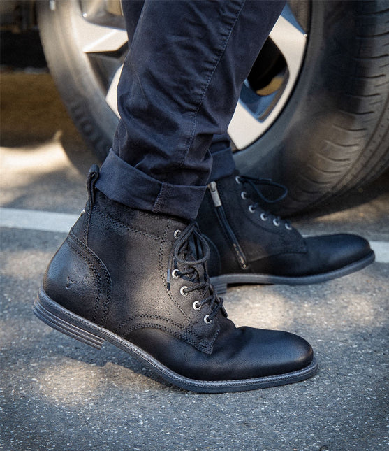 Windsorsmith Mens Black Leather Casual Chukka Ankle Desert Boots - Sebastien