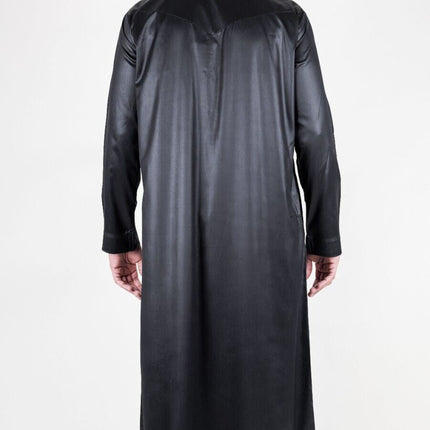 Men's Black Thobe Robe Satin Emirati Islamic Jubba Eid Slim Fit