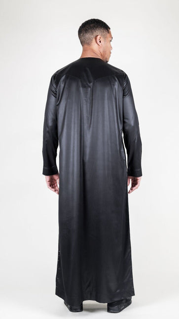 Men's Black Thobe Robe Satin Emirati Islamic Jubba Eid Slim Fit