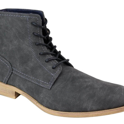 Mens Matt Grey Suede Lace Up Ankle Boots