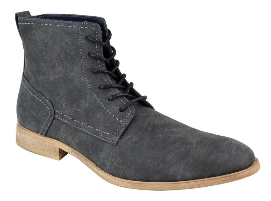 Mens Matt Grey Suede Lace Up Ankle Boots