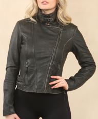 Womens Black Quilted Leather Brando Classic Biker Jacket