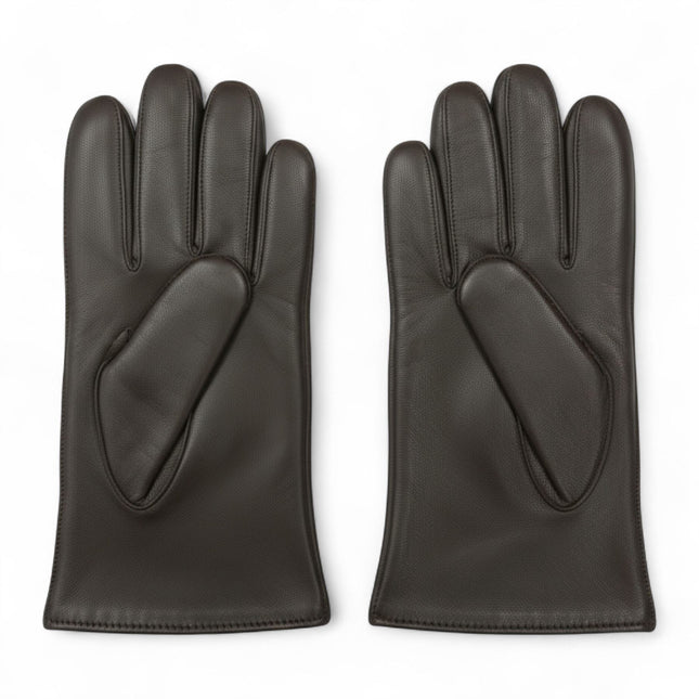 Men’s Brown Italian Leather Warm Wool Lining Winter Stich Design Gloves - M-LGV-205