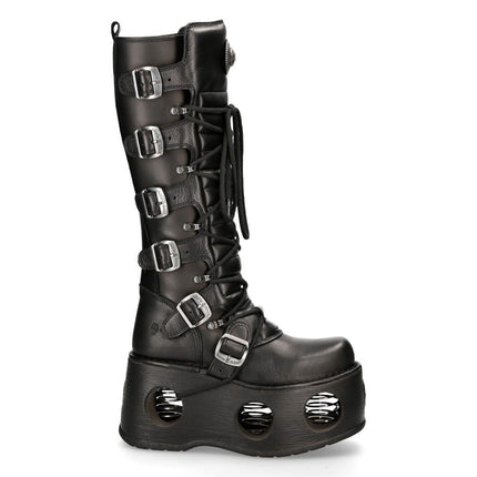 New Rock M-272-S2 Neptuno Metallic Knee High Black Leather Gothic Boots