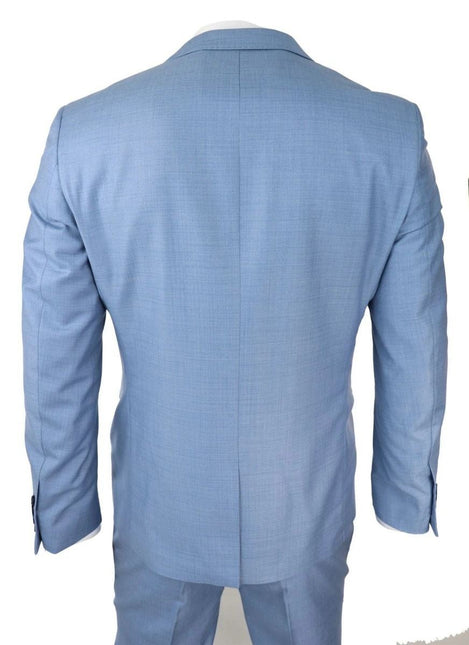 Mens 3 Piece Light Blue Classic Stitch Retro Suit