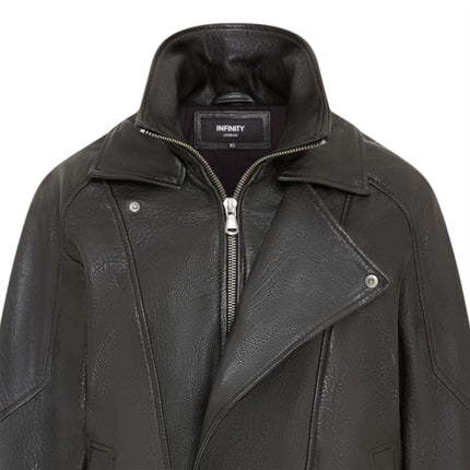 Mens Black Lamb Leather Biker Blouson Jacket - Big Bomber