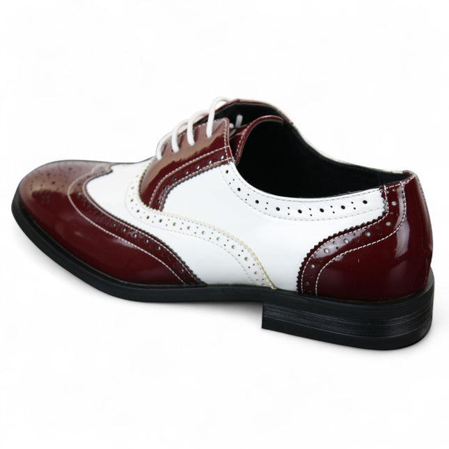 Men's Patent Lace-Up Red White Brogues Smart Dress Shoes
