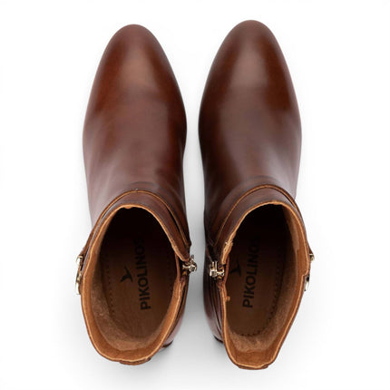 Pikolinos Women's Brown Leather Ankle Heeled Boots - Calafat