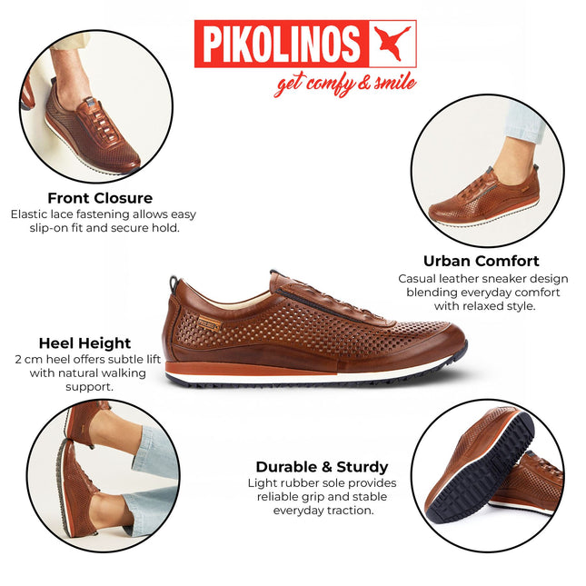 Pikolinos Men's Brown Leather Elastic Slip-on Sneaker Trainers Shoes - Liverpool