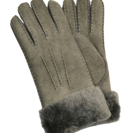 Infinity Leather Womens Grey Sheepskin Suede Gloves with Fur Cuff