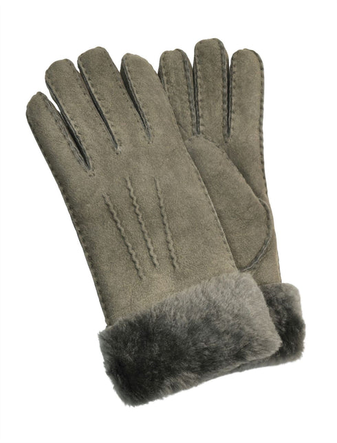 Infinity Leather Womens Grey Sheepskin Suede Gloves with Fur Cuff
