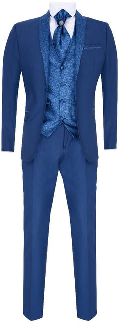 Men's 4 Piece Blue Tailored Wedding Suit