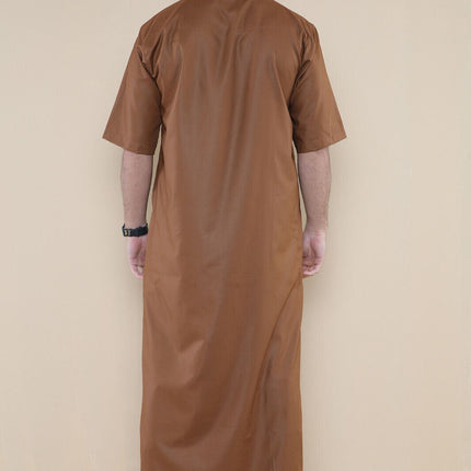 Mens Brown Thobe Jubba Islamic Arab Moroccan Saudi Zipped Kaftan Arab Robe