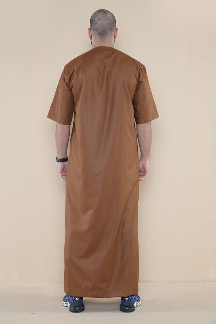 Mens Brown Thobe Jubba Islamic Arab Moroccan Saudi Zipped Kaftan Arab Robe