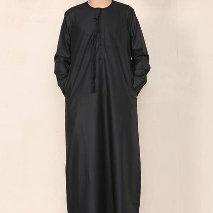 Boy's Kids Black Thobe Emirati Jubba Islamic Clothing Kaftan Eid String Tassel