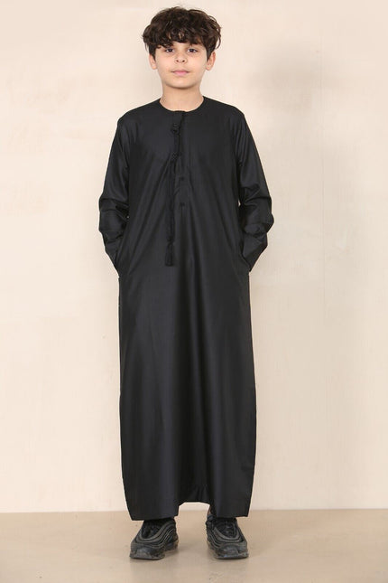 Boy's Kids Black Thobe Emirati Jubba Islamic Clothing Kaftan Eid String Tassel