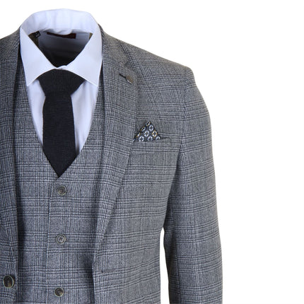 Men's 3-Piece Grey Classic Check Suit Slim Fit Plain Formal Party Suit