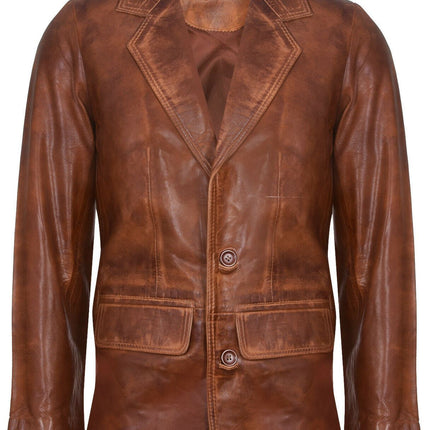 Mens Tan Leather Blazer Jacket-Santiago
