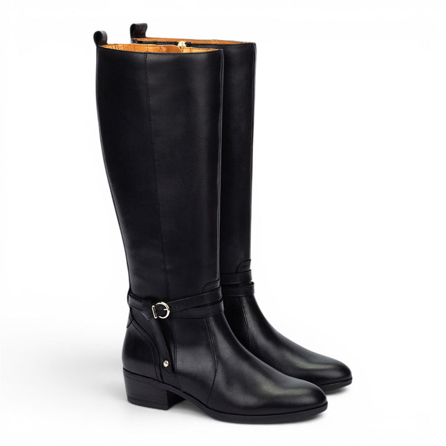 Pikolinos Women's Knee High Tall Black Leather Boots - Daroca