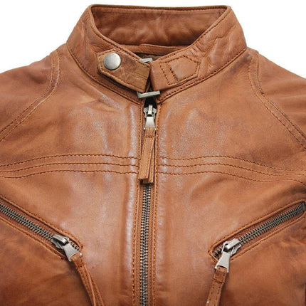 Womens Slim-Fit Leather Biker Jacket-Maldon
