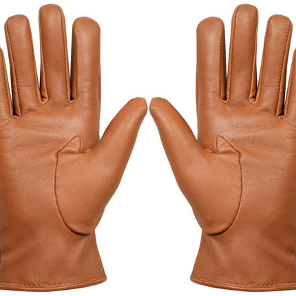 WOMENS TAN CLASSIC SOFT REAL 100% LEATHER GLOVES THERMAL LINED DRIVING FITTED