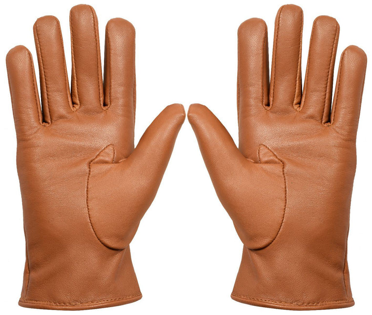 WOMENS TAN CLASSIC SOFT REAL 100% LEATHER GLOVES THERMAL LINED DRIVING FITTED