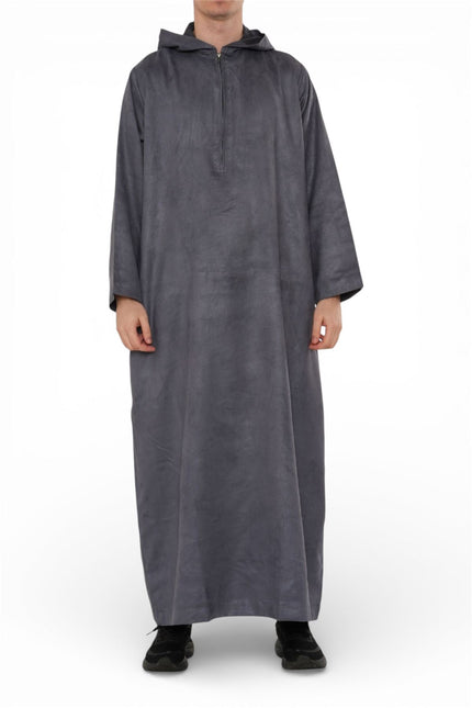 Men's Hooded Eid Grey Moroccan Jubba Robe Ramadan Eid Thobe - HM12