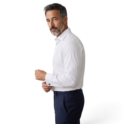 Men's White Slim Fit Long Sleeve Formal Plain Dress Shirt - JP