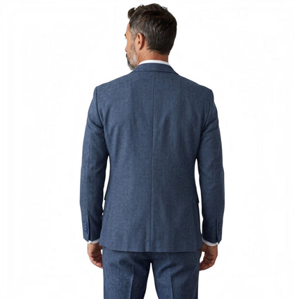 Men's Blue 3 Piece Tweed Herringbone Formal Suit -  IM4