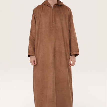 Men's Hooded Eid Camel Brown Moroccan Jubba Robe Ramadan Eid Thobe - HM12