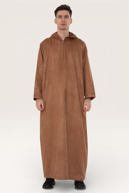Men's Hooded Eid Camel Brown Moroccan Jubba Robe Ramadan Eid Thobe - HM12