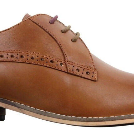 Mens Classic Oxford Brogue Derby Shoes In Tan Leather