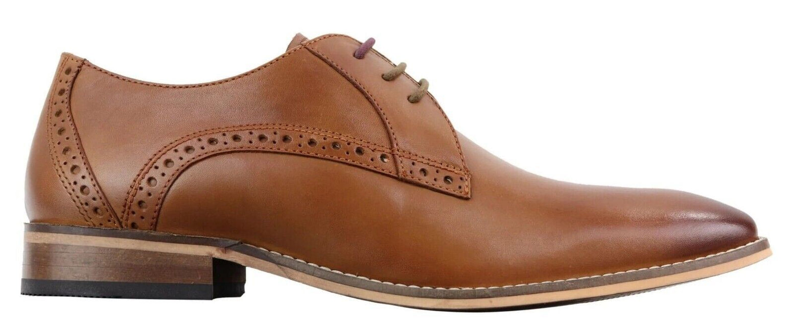 Mens Classic Oxford Brogue Derby Shoes In Tan Leather