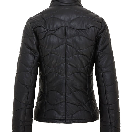 Womens Puffer Warm Quilted Leather Bomber Jacket